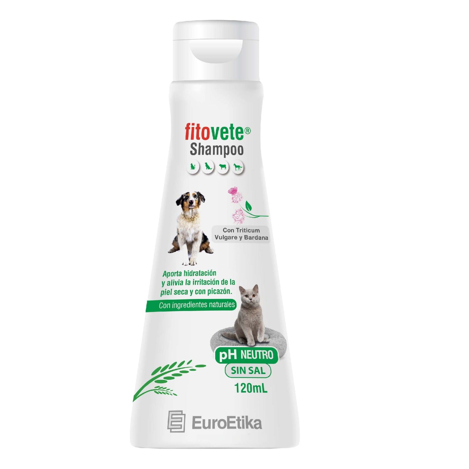 Fitovete Shampoo para Caninos, Caprinos, Equinos, Felinos, Ovinos y Porcinos Frasco 120ml