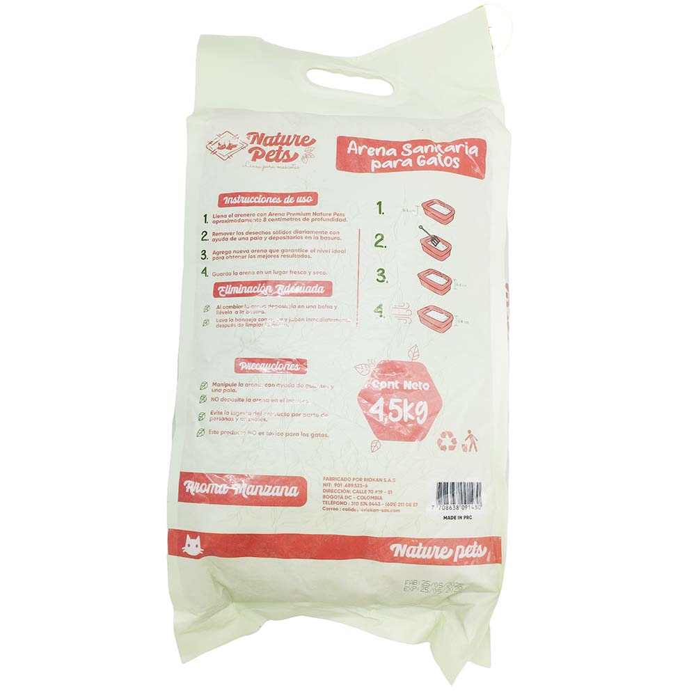 Nature Pets Arena Granulada Sanitaria para Gatos Manzana Bolsa 4.5kg