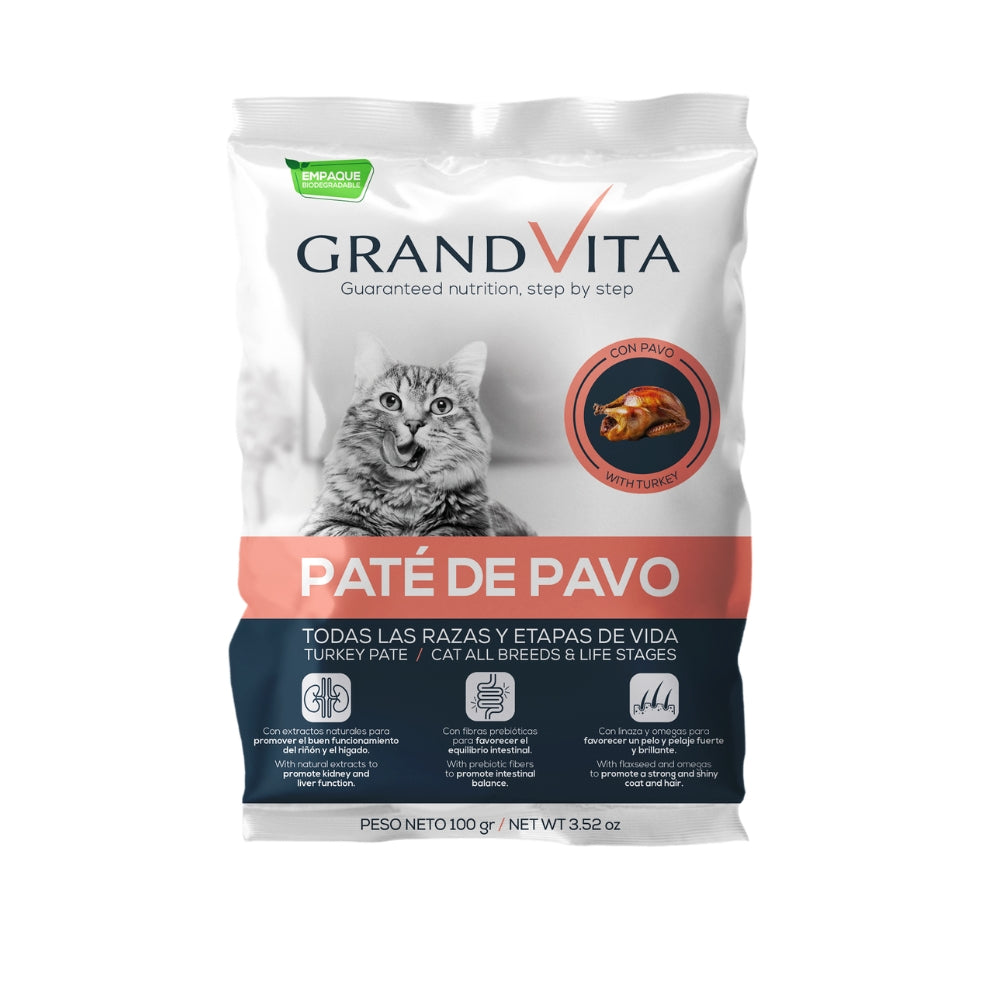 GrandVita Paté de Pavo para Gato Pack 12x100g