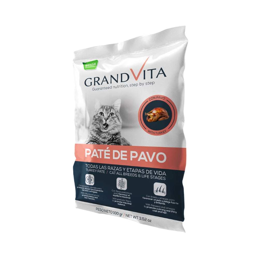 GrandVita Paté de Pavo para Gato Pack 12x100g