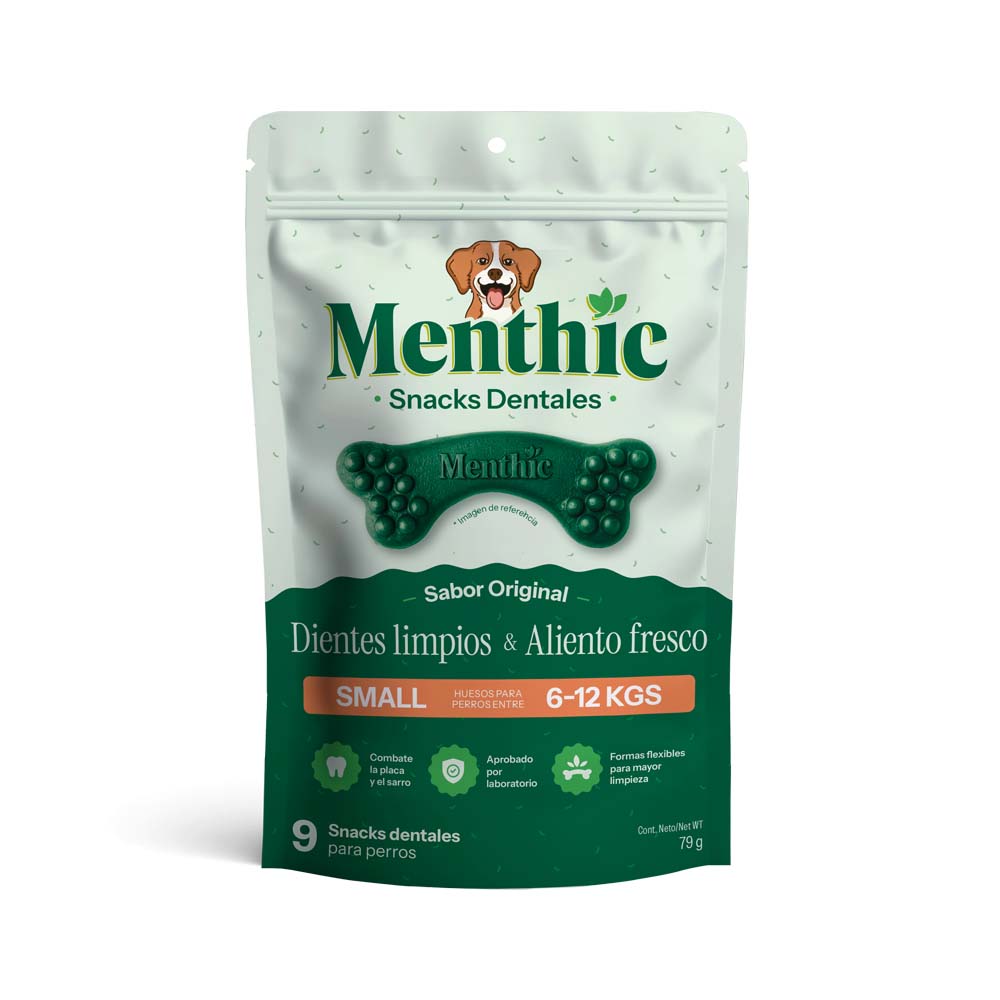 Menthic Huesos Dentales Talla S para Perros 6 a 12 kg Pack 9x79g