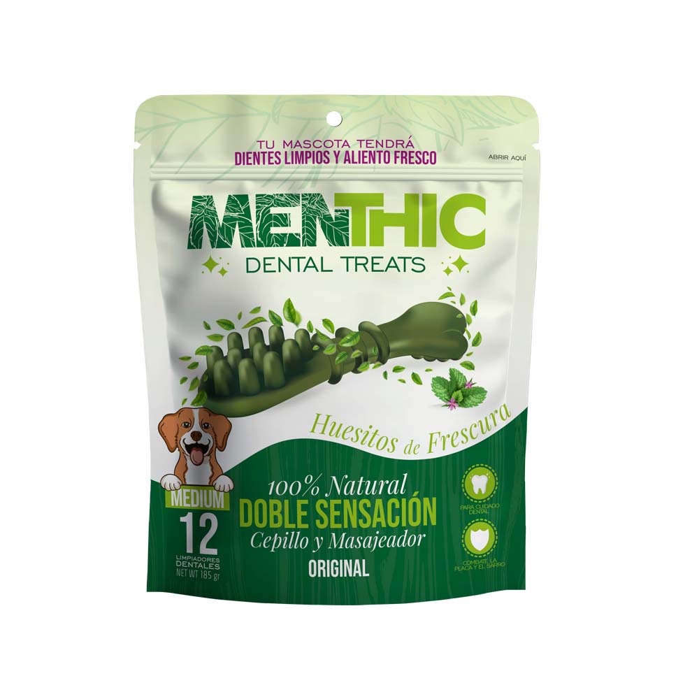 Menthic Snack Dental con Masajeador para Perros Mediano Bolsa 185g