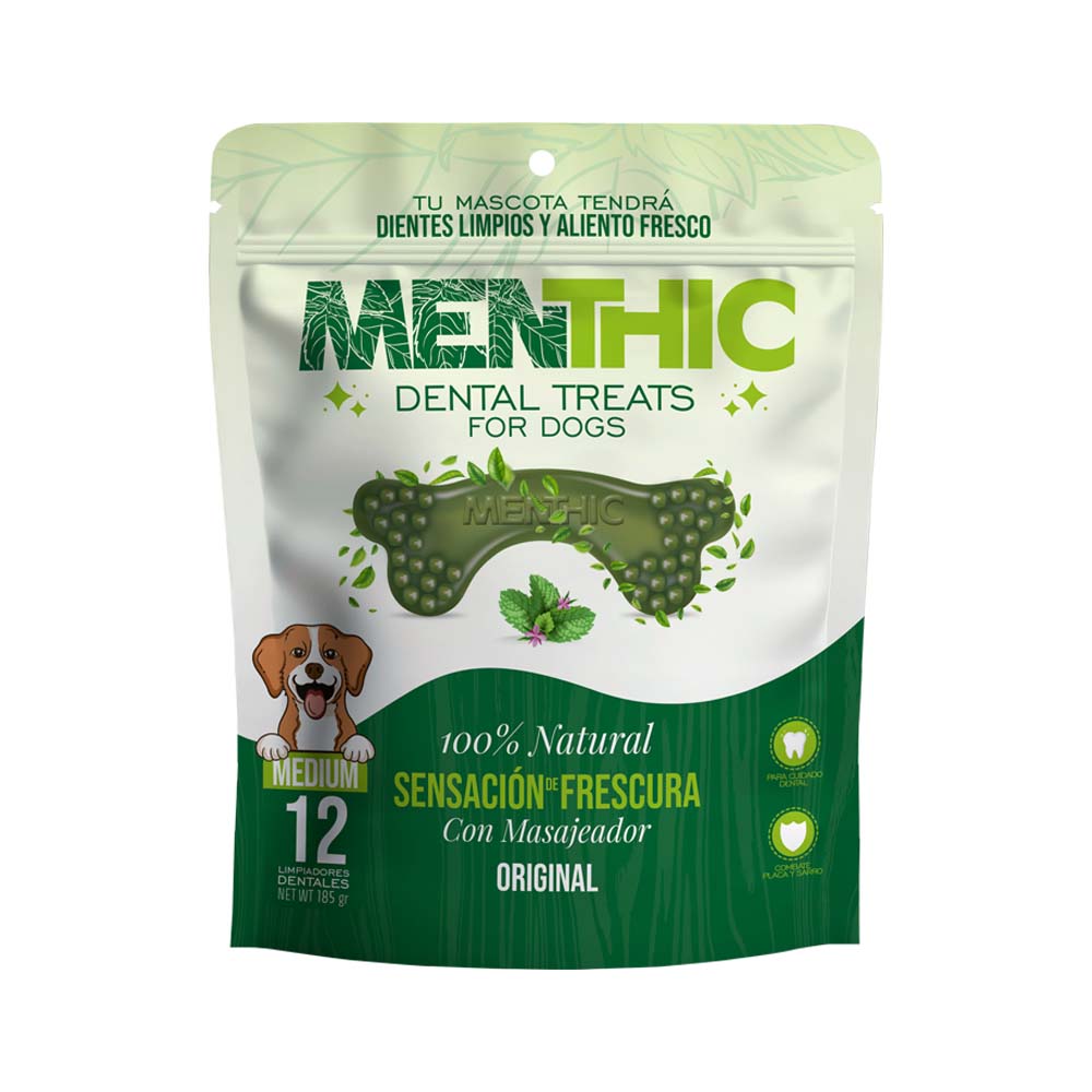 Menthic Cepillos Talla M. Snacks Dentales x 12 unidades (185 gr)